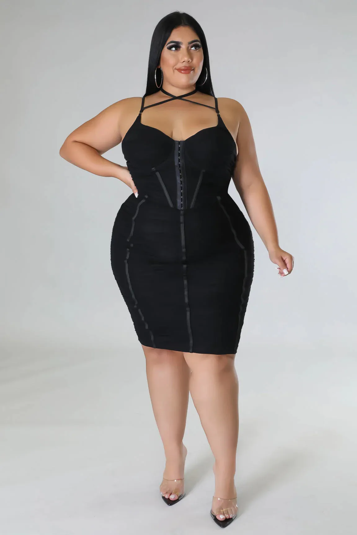 Royal Curves Black Strap Around Dress