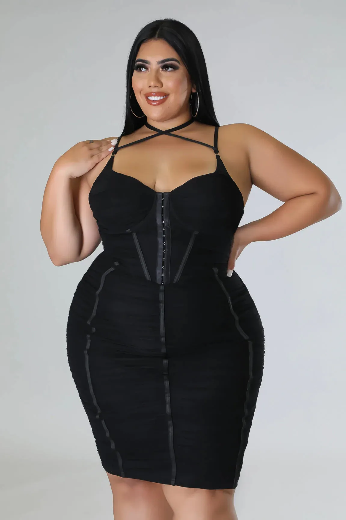 Royal Curves Black Strap Around Dress