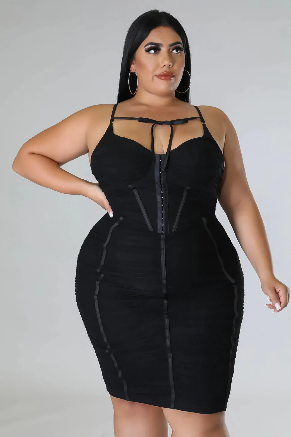 Royal Curves Black Strap Around Dress