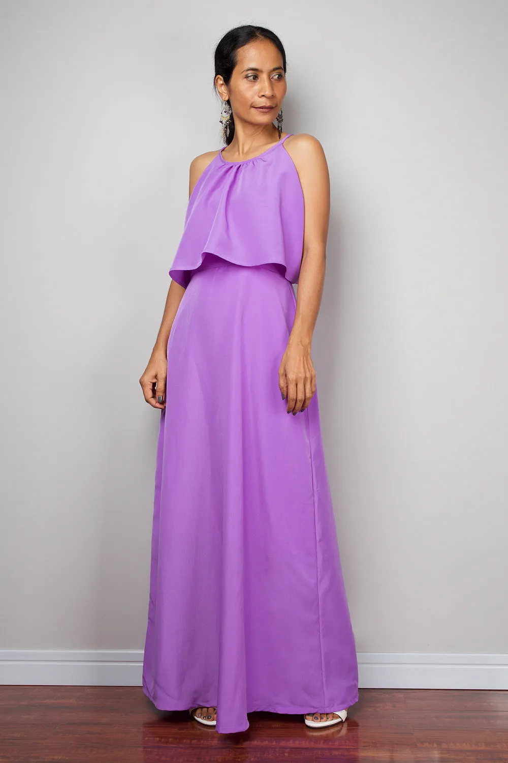 Ruffle dress, Halter Dress, Purple bridesmaid dress, Summer Dress