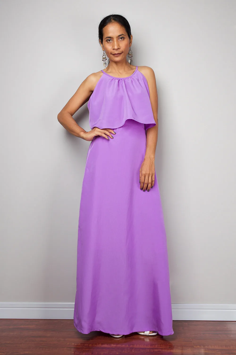 Ruffle dress, Halter Dress, Purple bridesmaid dress, Summer Dress