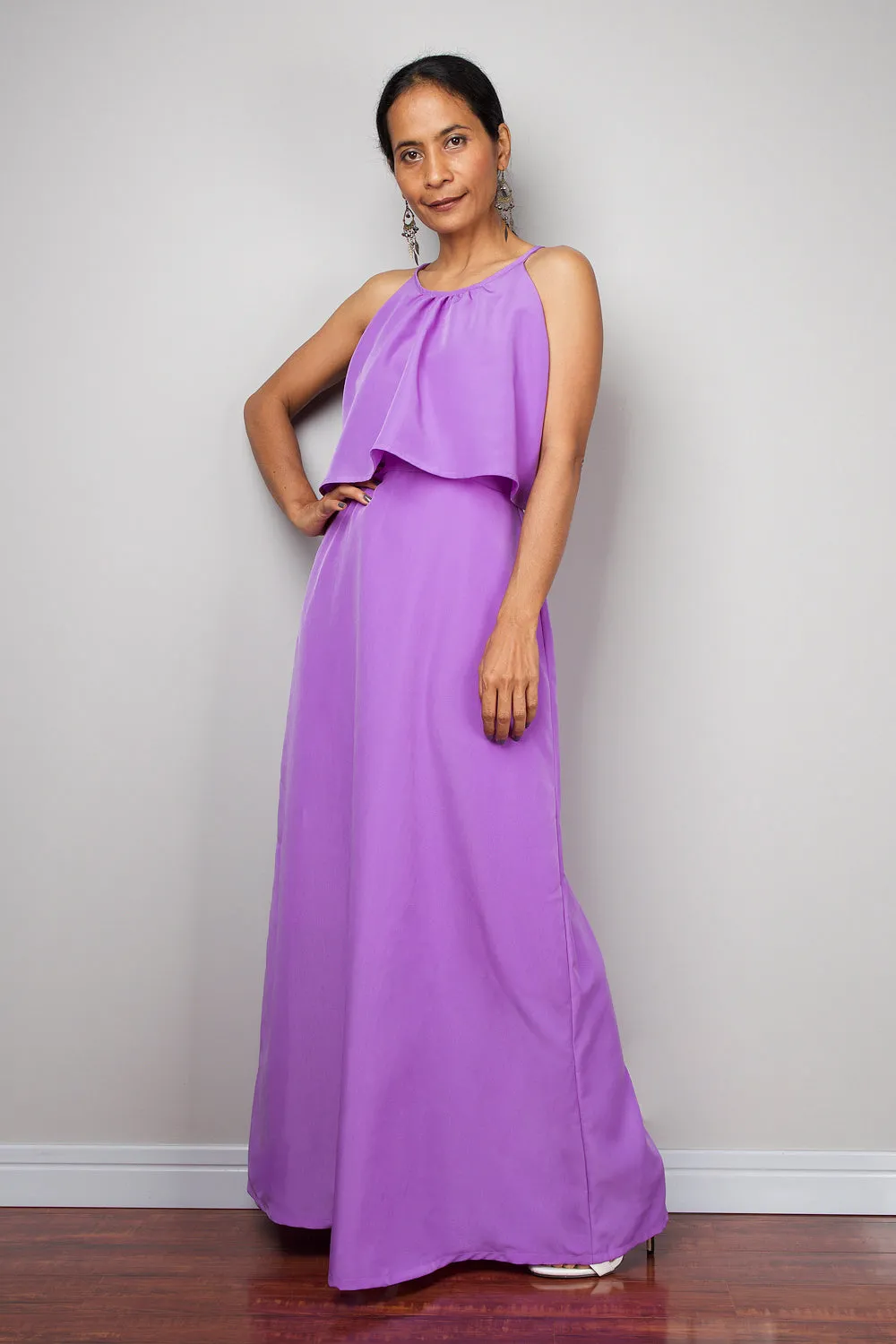 Ruffle dress, Halter Dress, Purple bridesmaid dress, Summer Dress