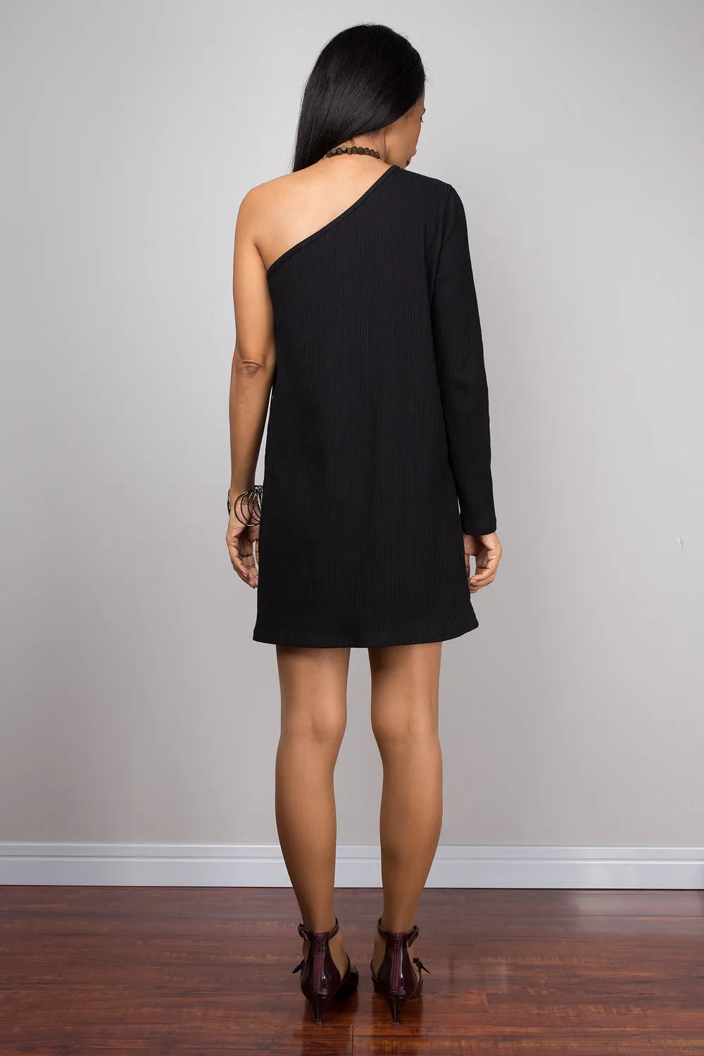 Short black one shoulder dress