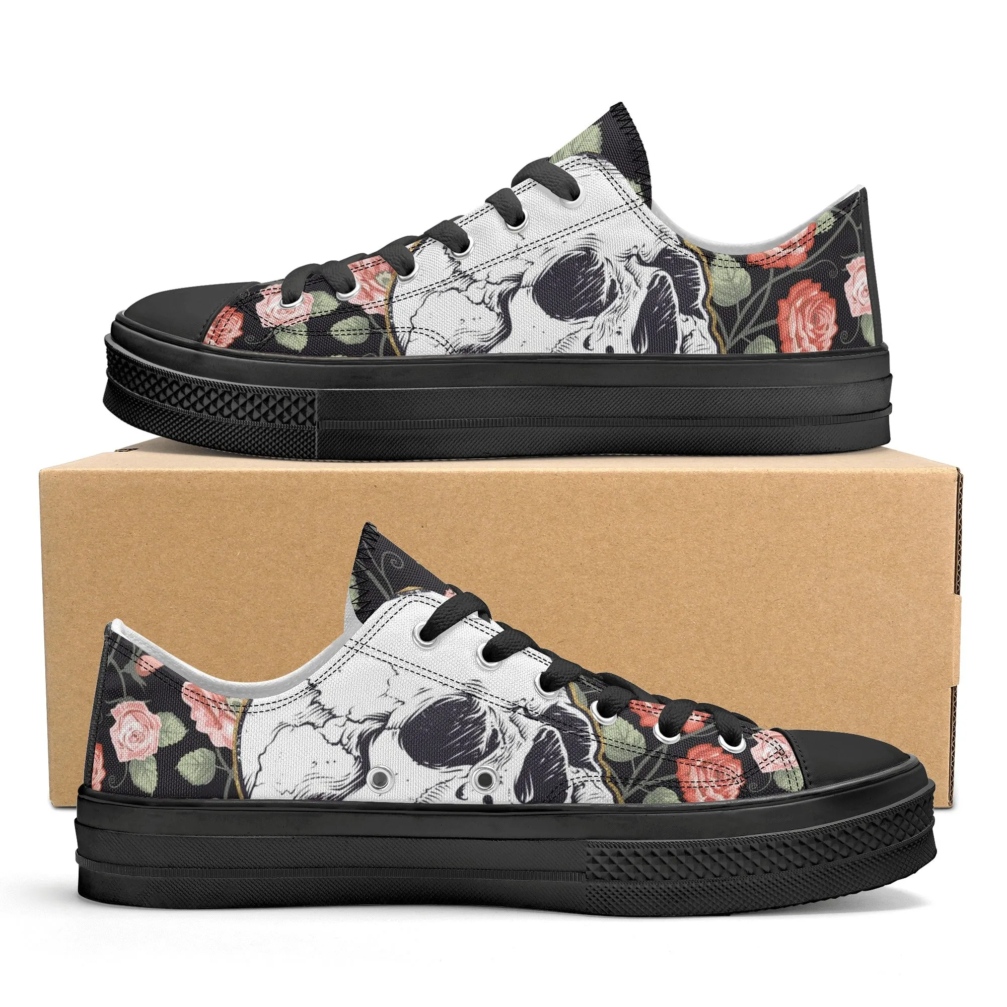 Skull & Roses Pattern - Mens Classic Low Top Canvas Shoes for Footwear Lovers