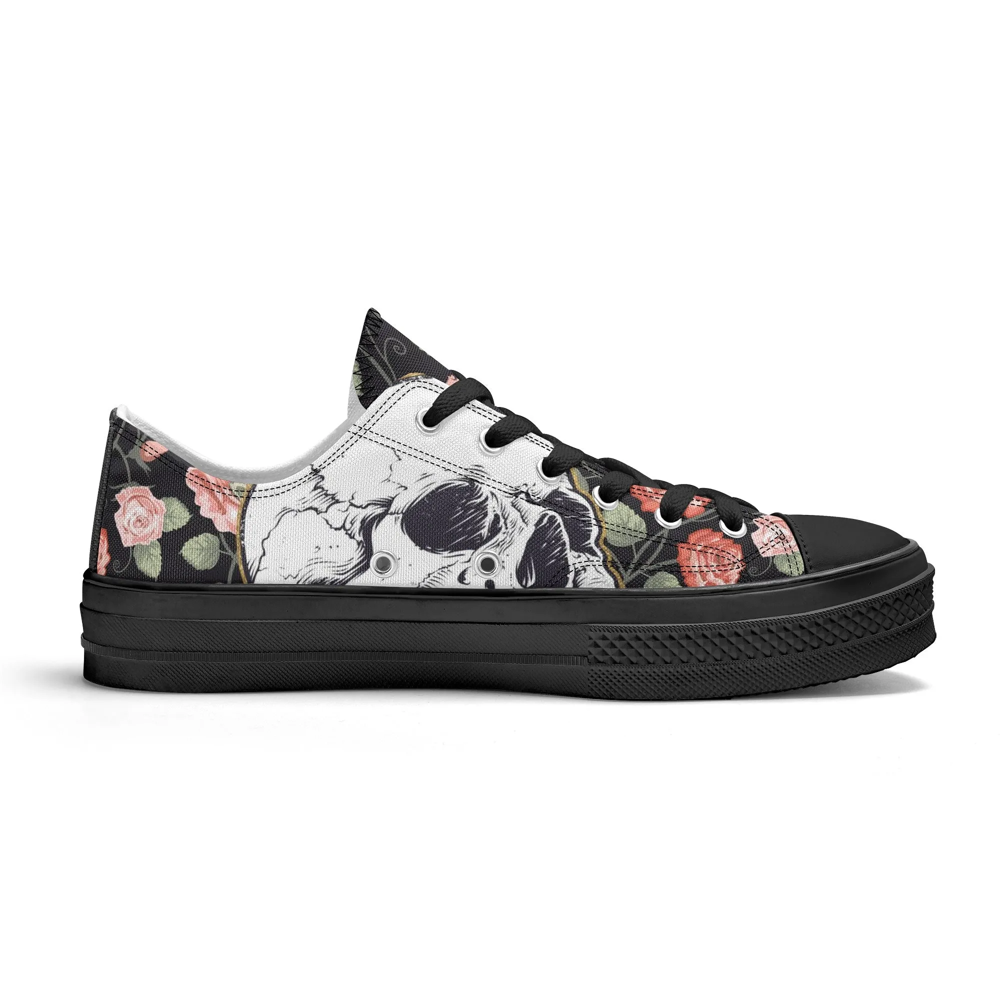 Skull & Roses Pattern - Mens Classic Low Top Canvas Shoes for Footwear Lovers