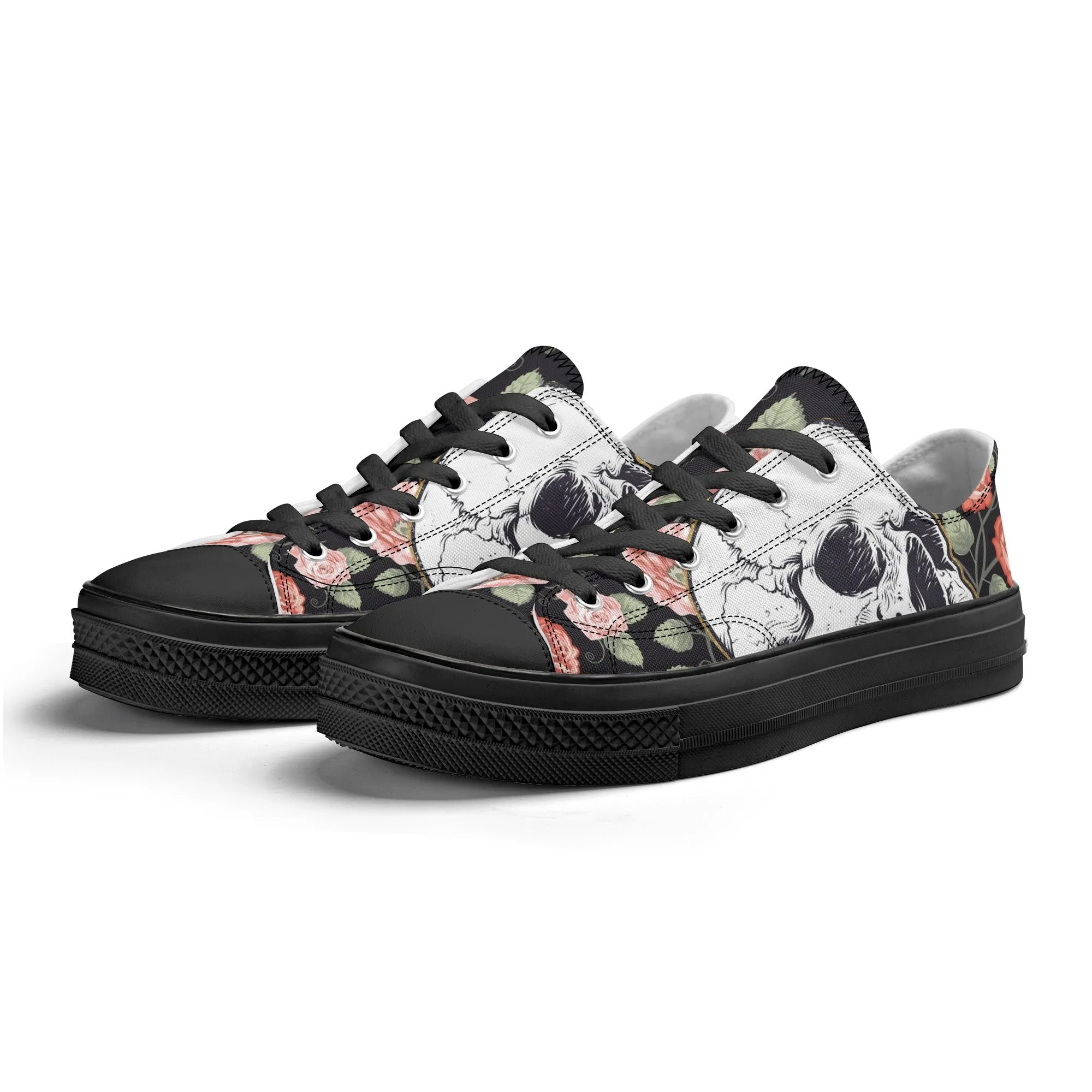 Skull & Roses Pattern - Mens Classic Low Top Canvas Shoes for Footwear Lovers