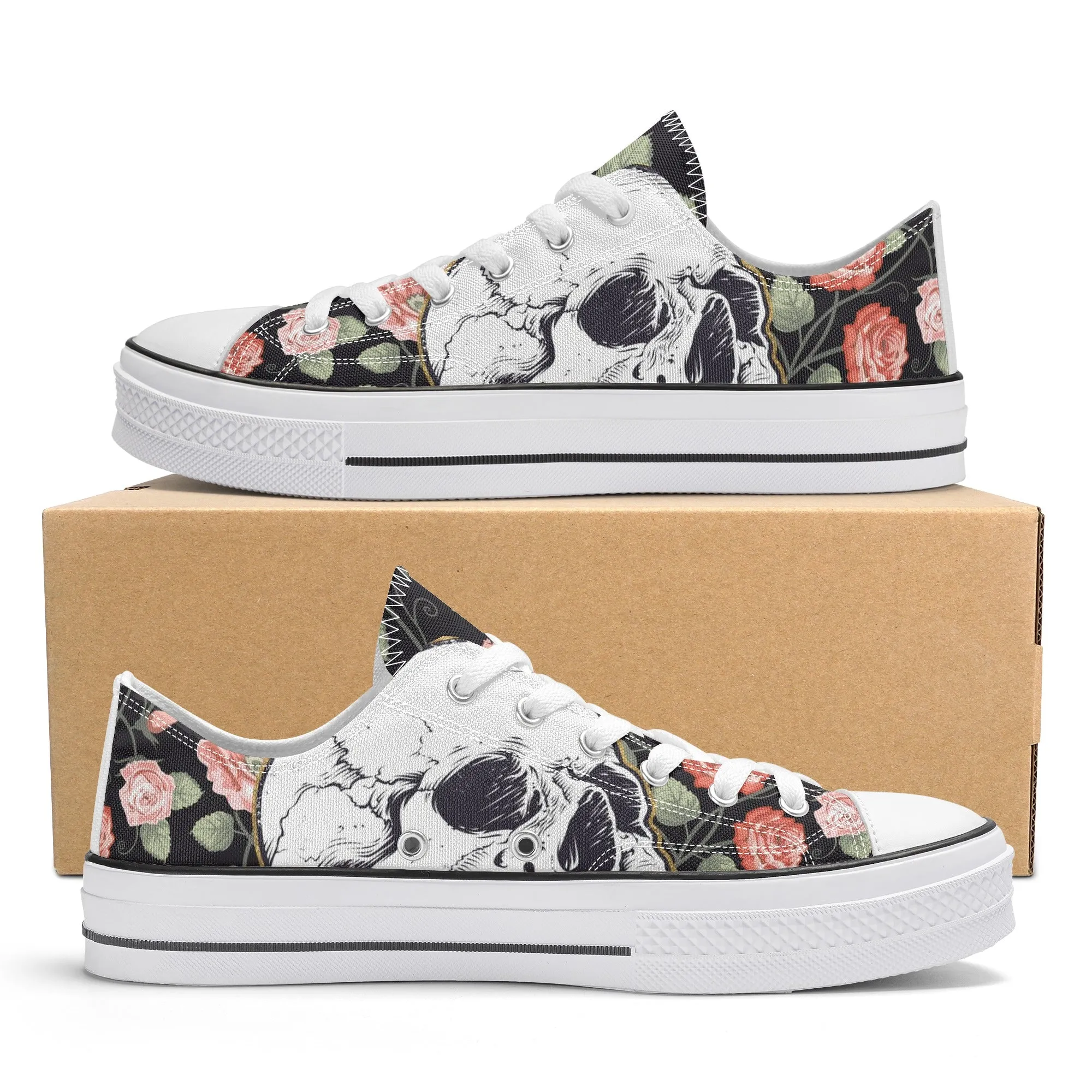 Skull & Roses Pattern - Mens Classic Low Top Canvas Shoes for Footwear Lovers