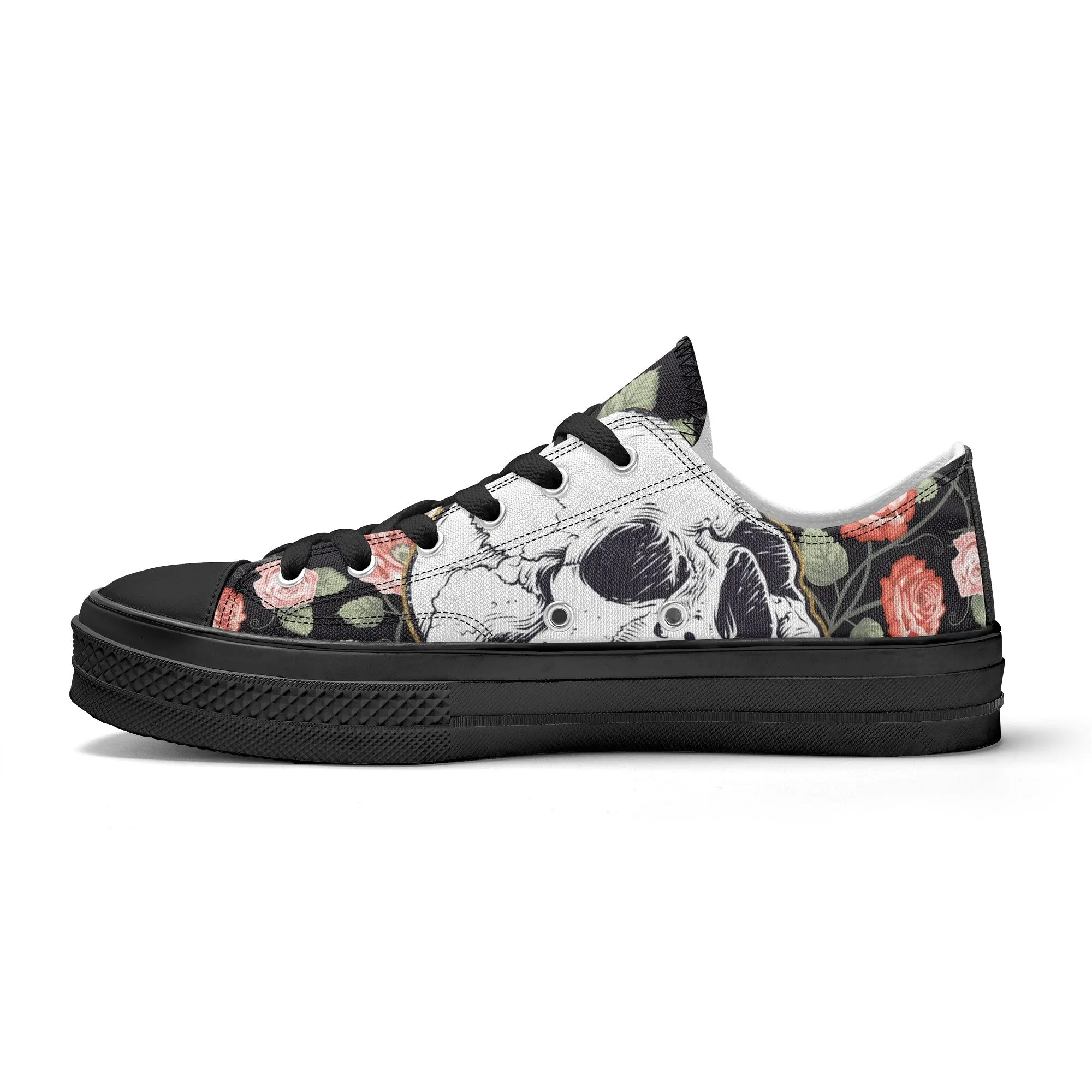 Skull & Roses Pattern - Mens Classic Low Top Canvas Shoes for Footwear Lovers