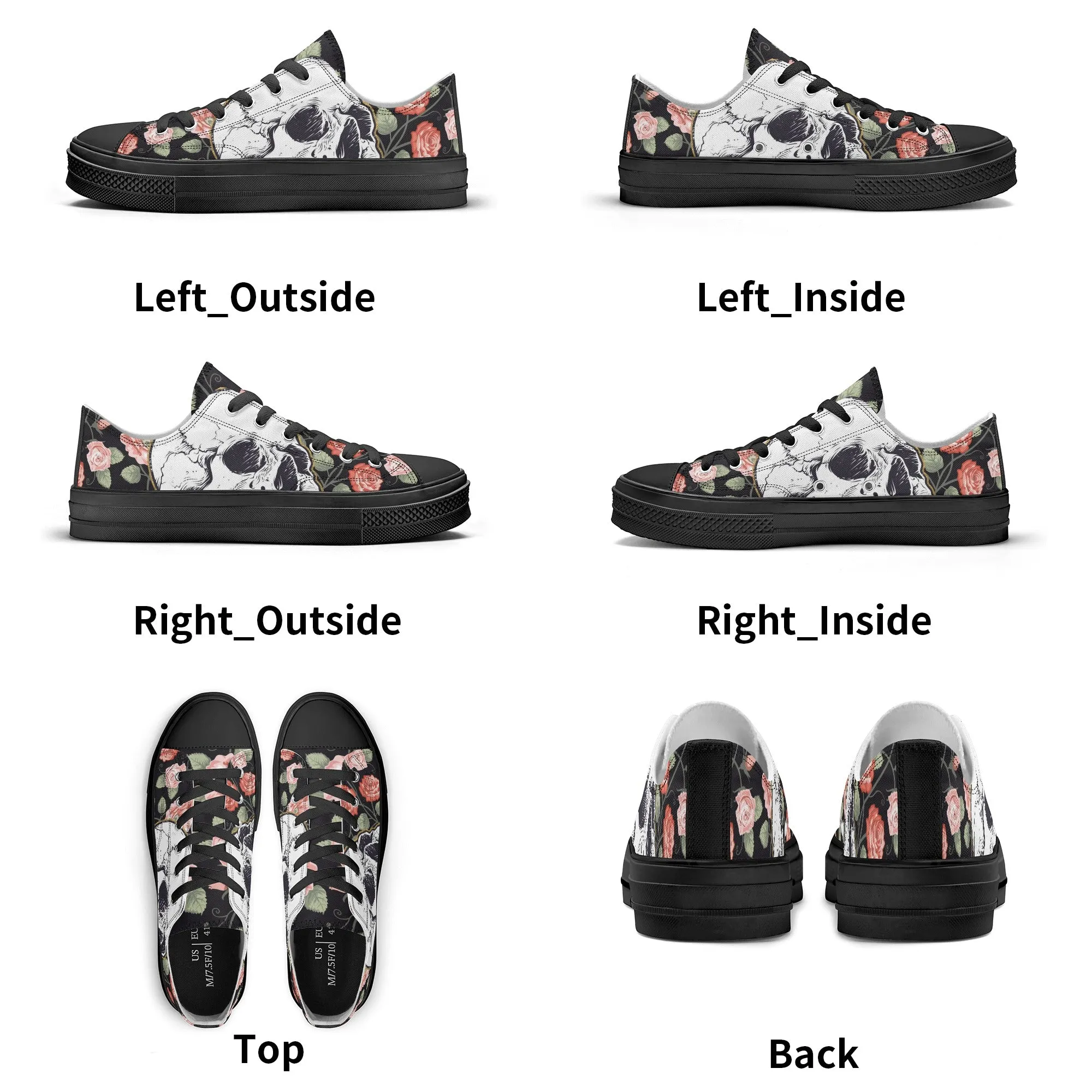 Skull & Roses Pattern - Womens Classic Low Top Canvas Shoes for Footwear Lovers