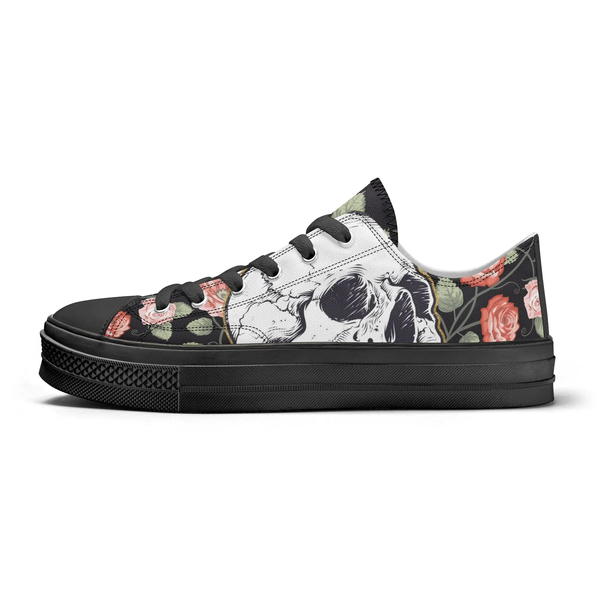 Skull & Roses Pattern - Womens Classic Low Top Canvas Shoes for Footwear Lovers