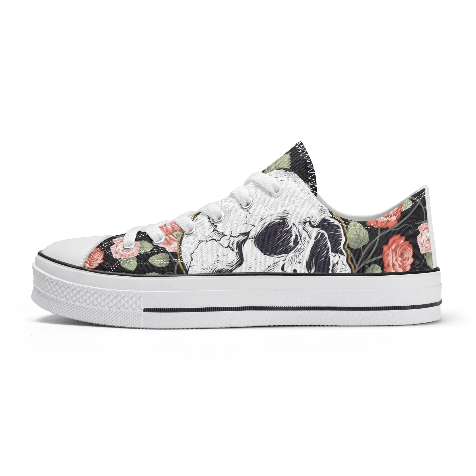 Skull & Roses Pattern - Womens Classic Low Top Canvas Shoes for Footwear Lovers