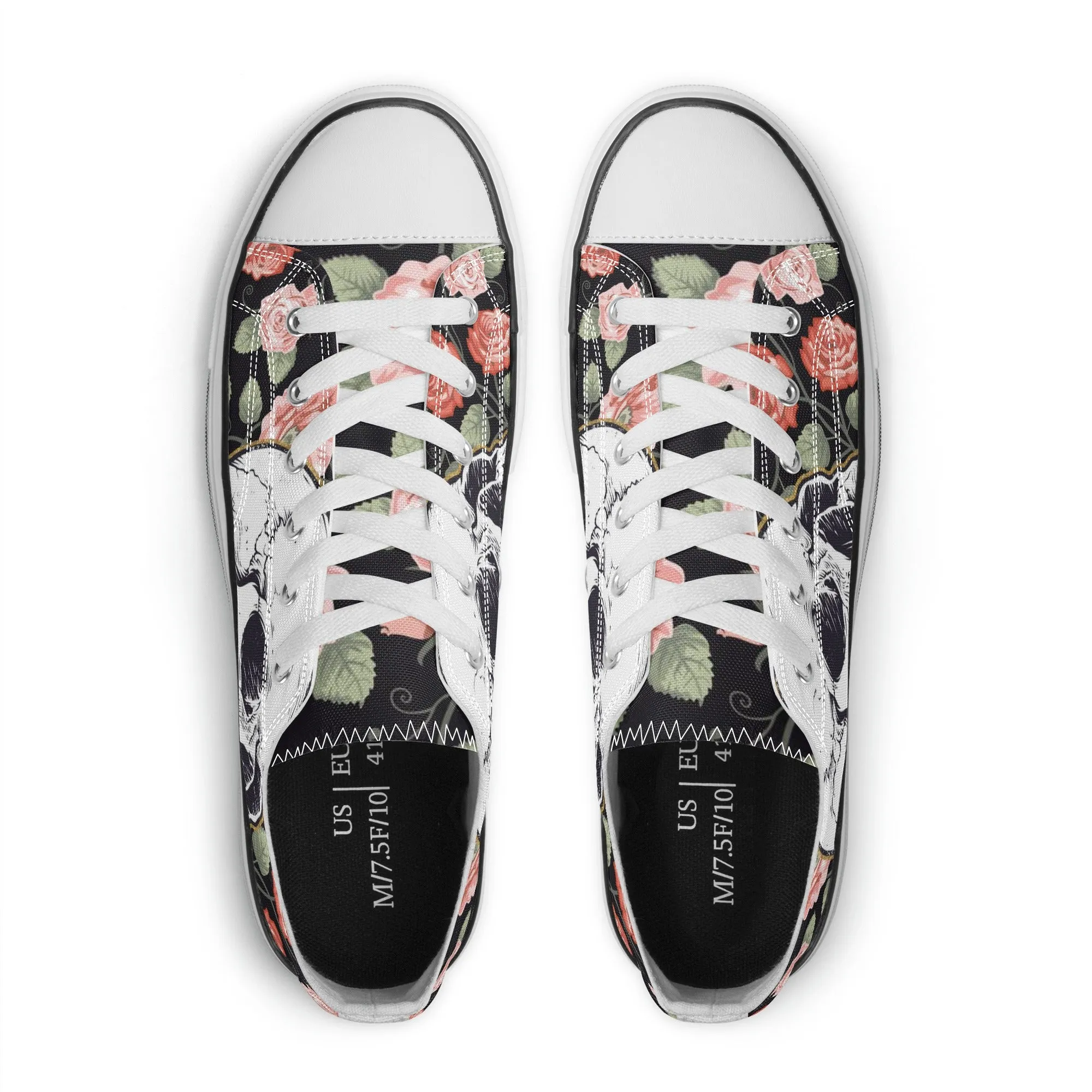 Skull & Roses Pattern - Womens Classic Low Top Canvas Shoes for Footwear Lovers