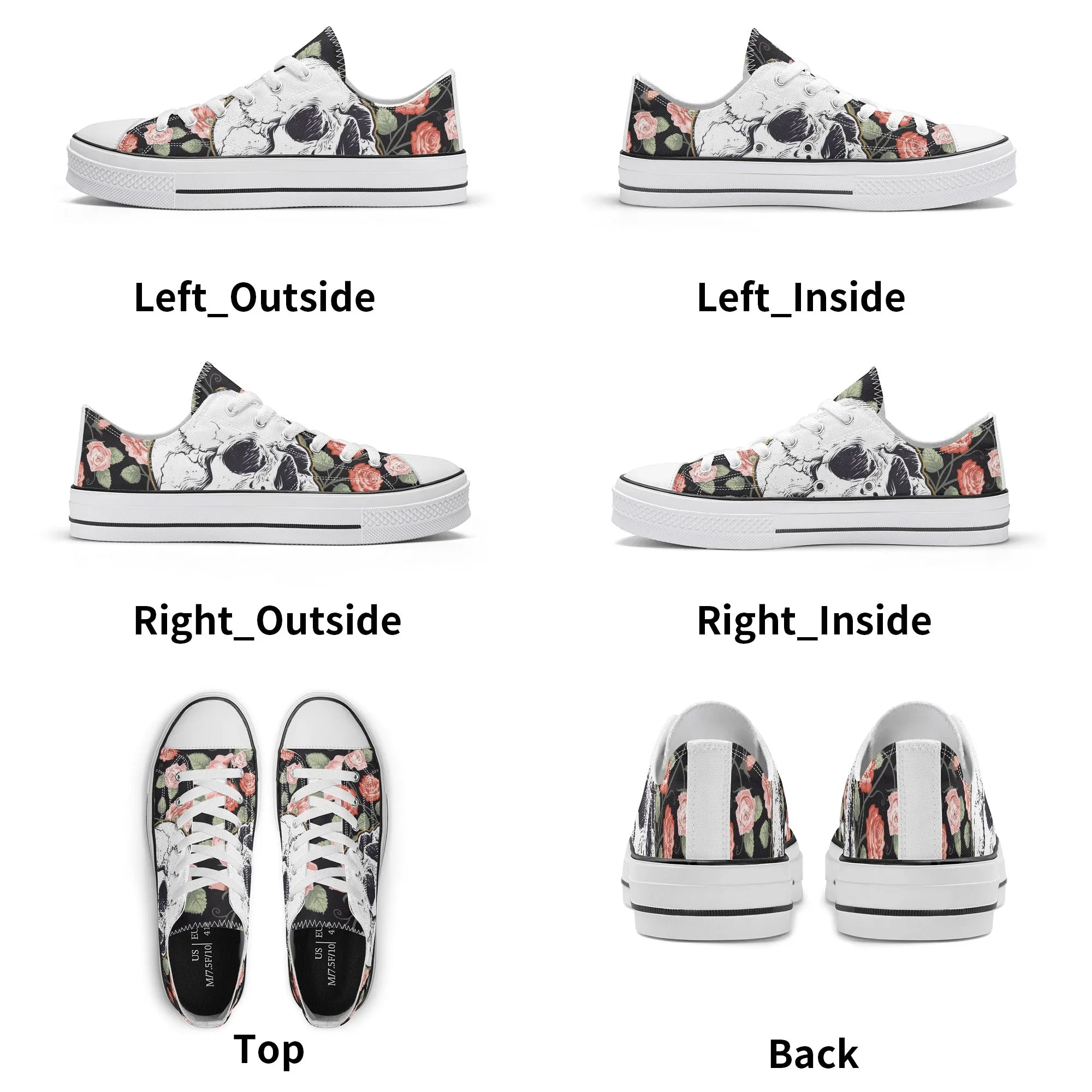 Skull & Roses Pattern - Womens Classic Low Top Canvas Shoes for Footwear Lovers