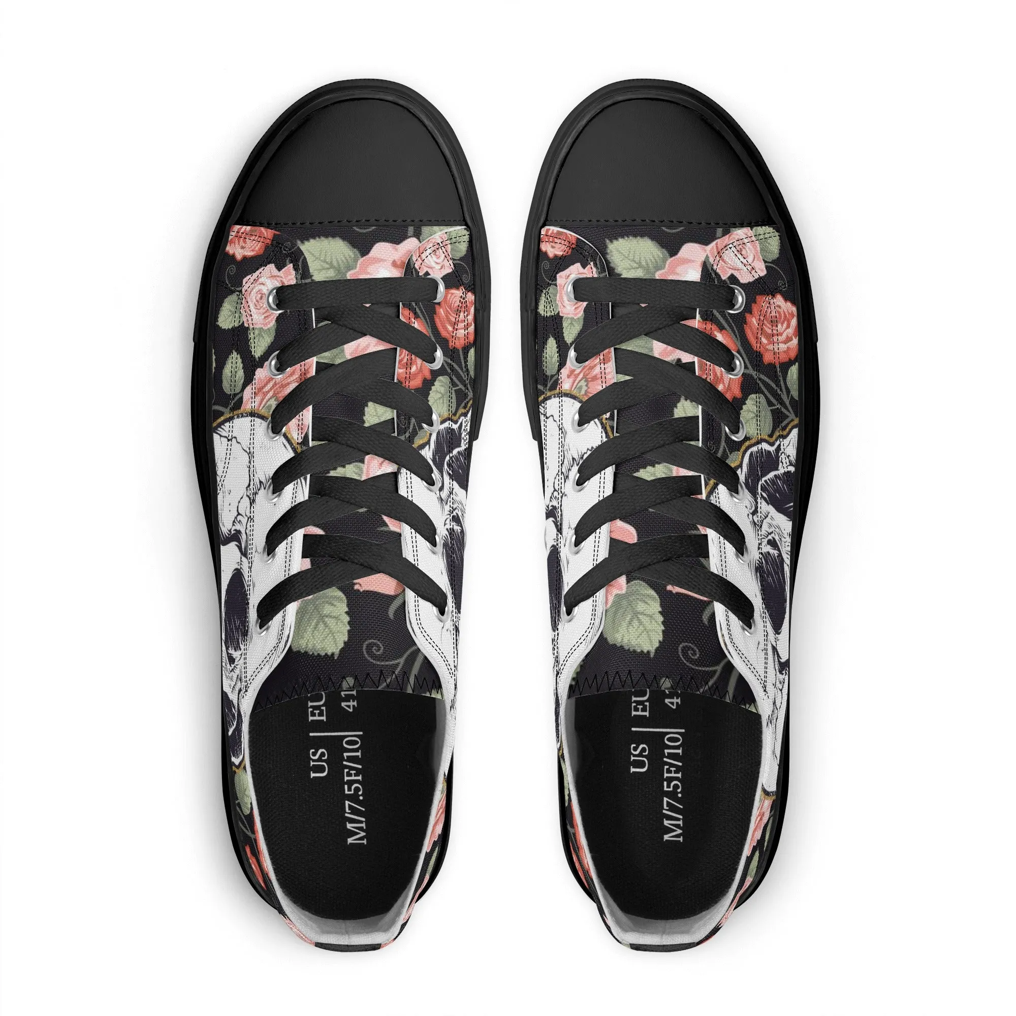 Skull & Roses Pattern - Womens Classic Low Top Canvas Shoes for Footwear Lovers