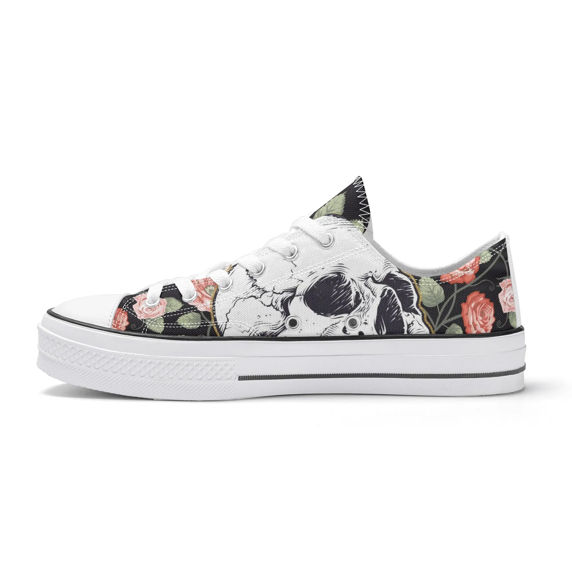 Skull & Roses Pattern - Womens Classic Low Top Canvas Shoes for Footwear Lovers