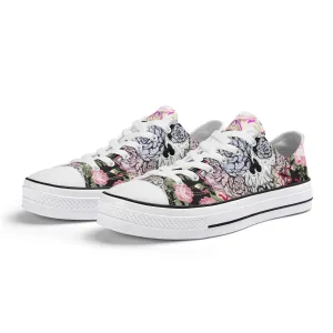 Skull & Roses Pattern - Womens Classic Low Top Canvas Shoes for Footwear Lovers