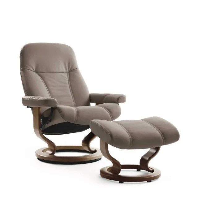 Stressless Consul Medium Chair & Stool with Classic Base