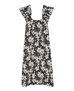 The Cascade Dress. -- Black and Cream Hibiscus Floral