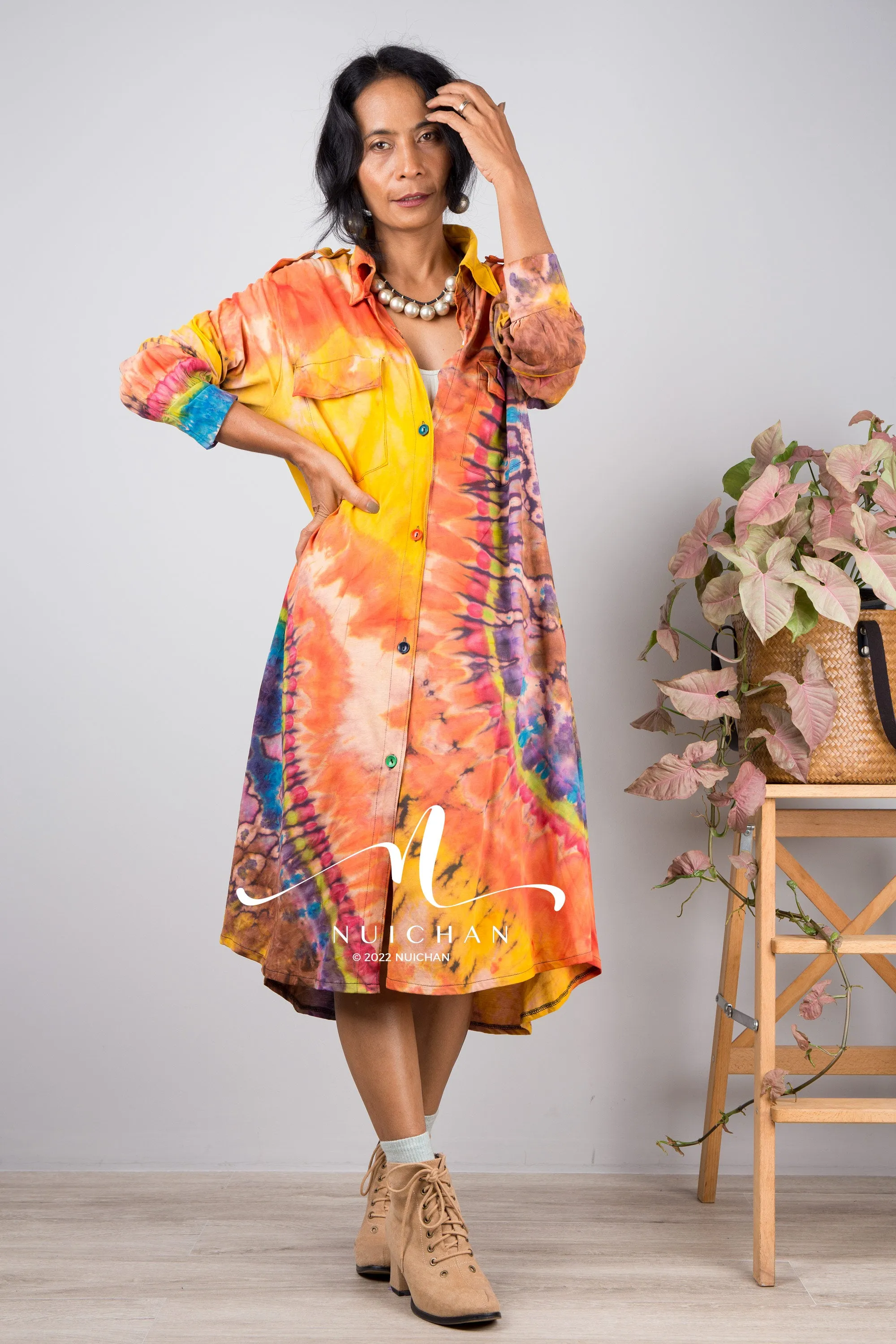 Tie dye shirt dress