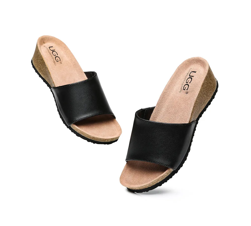 Women Sandals Megan Platform Leather Wedge Slides