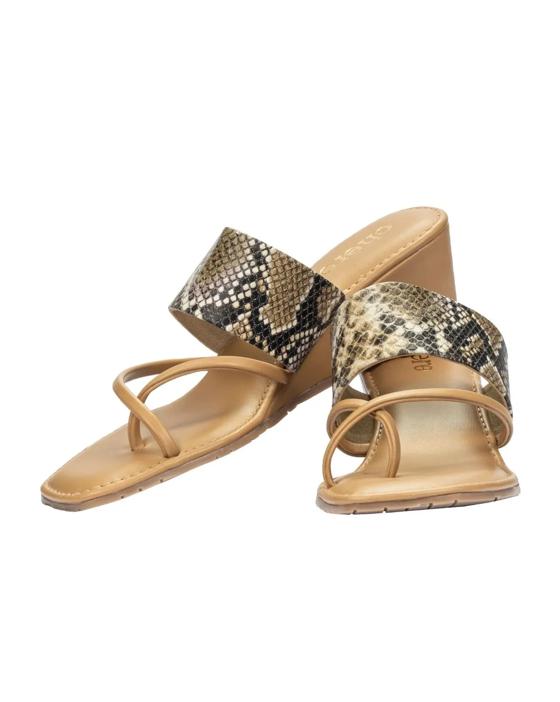 Women's Brown Premium snake print Wedge Heels with strap and strings