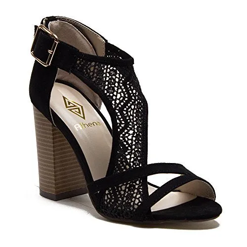 Women's Emily Chunky Block Heel Designer Lace Sandals