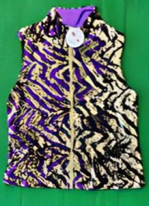 Women's  Vest Sequin Brushover Purple & Gold Tiger Stripe